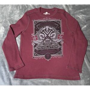 Helix Shirt Mens XL Red Thermal Long Sleeve Skull Graphic Waffle Tee Revolution